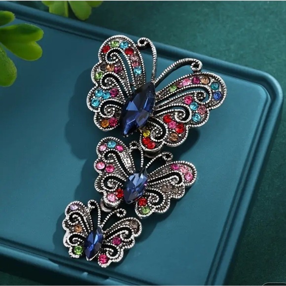 Jewelry - Rhinestone Butterfly‎ Brooch Pin Jewelry Set, Silver Tone Vintage Style